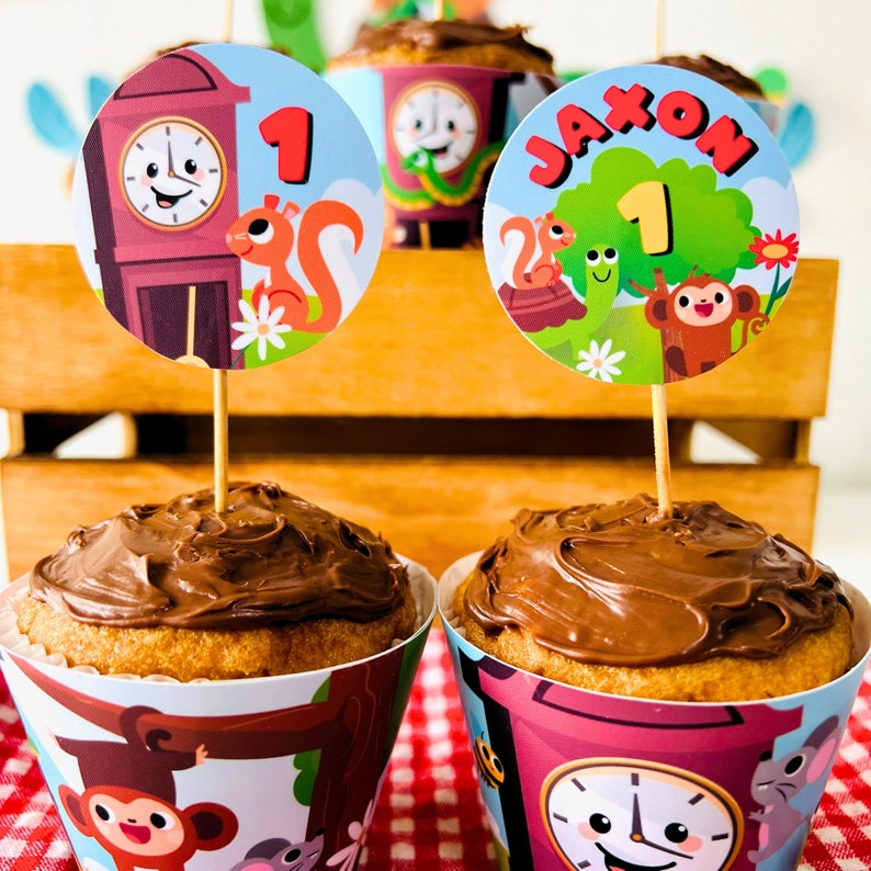 Hickory Dickory Dock Party Cupcake Toppers | Nursery Rhymes Party Food Dessert Topper | Mouse went up the Clock Party Decor | First Birthday Party Food Table Decor | Dessert Toppers