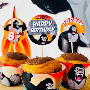 King Kong Party, Planet of the Apes Party, Kong Skull Island Party, Legend of Tarzan, Rampage Movie Party, Black Gorilla Themed Birthday Party Decorations, Kingdom of the Apes | King Kong Birthday Cake, Planet of Apes Cupcake Topper, Dessert Toppers
