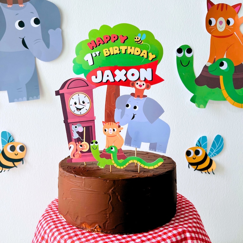 Hickory Dickory Dock Birthday Cake Topper | Nursery Rhymes Party Cake Decor | Mouse went up the Clock Party Decor | First Birthday | Party Food Table Decoration, Dessert Cupcake Toppers