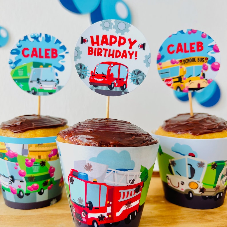 Car Wash Transportation Party Cupcake Toppers Editable Etsy