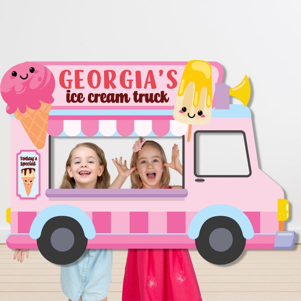 Ice Cream Truck Photo Booth Frame EDITABLE Printable/Ice Cream Stall Booth/ Ice Cream Stand Party Large Photo Prop Printable