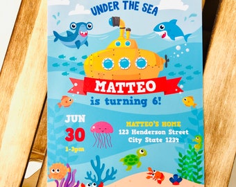 Yellow Submarine Birthday Invitation, Under the Sea Party (Printable)