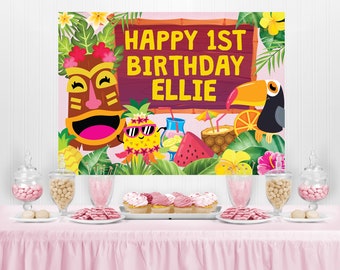 Fondo imprimible para fiesta de cumpleaños Luau / Decoración para fiesta tropical Tiki (24x36 pulgadas)