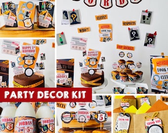 Kit de decoración editable para fiesta de detectives / Tema de agente secreto imprimible (descarga digital)