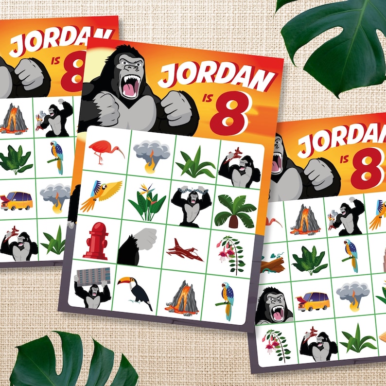 King Kong Party Bingo, Birthday Bingo Game | King Kong Party Games Kit | Gorilla Party Activity | Planet of the Apes Party Games Kit