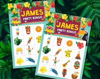 Luau Bingo Game | Summer Hawaiian Party, Printable (Editable Name)