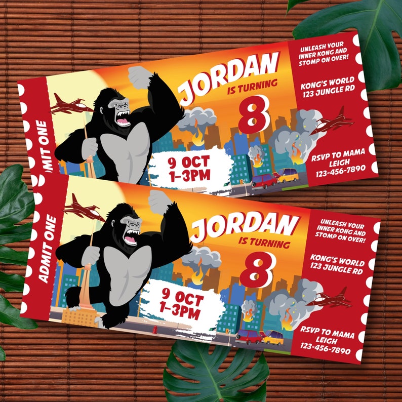 Kong Skull Island Party Ticket Invitation, King Kong Party, Planet of the Apes Party, Kong Skull Island Party, Legend of Tarzan, Rampage Movie Party, Black Gorilla Themed Birthday Party Decorations, Kingdom of the Apes | King Kong Party Ticket