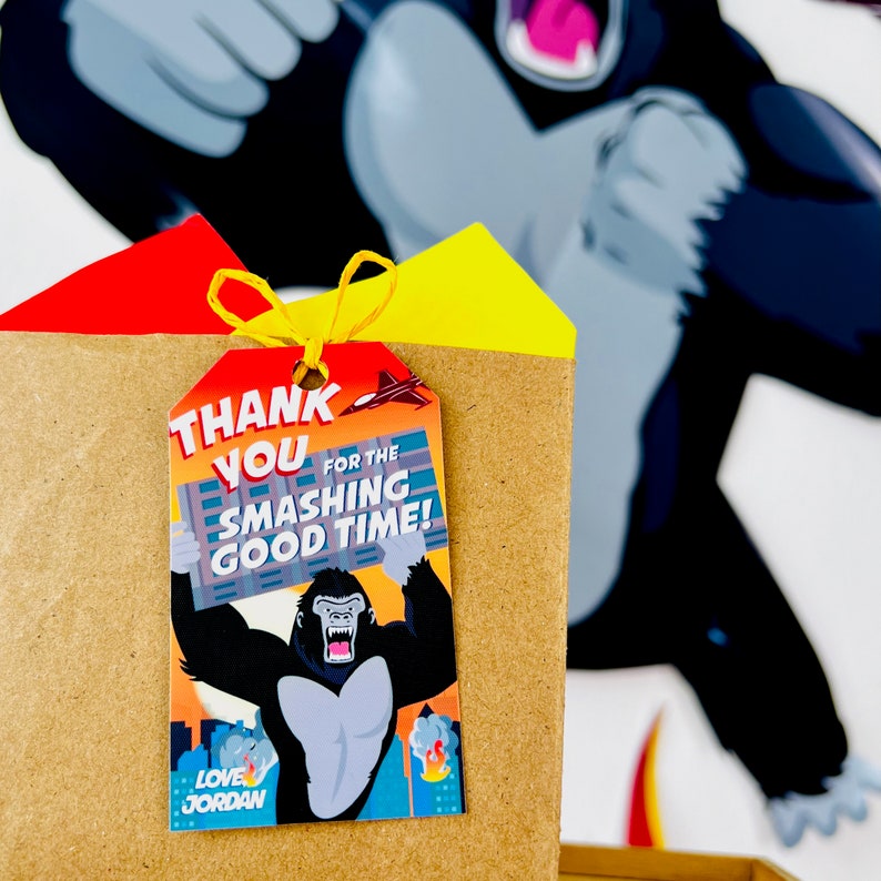 King Kong Party, Planet of the Apes Party, Kong Skull Island Party, Legend of Tarzan, Rampage Movie Party, Black Gorilla Themed Birthday Party Decorations, Kingdom of the Apes | King Kong Party Favors, Gift Tags, Favor Tags, Labels