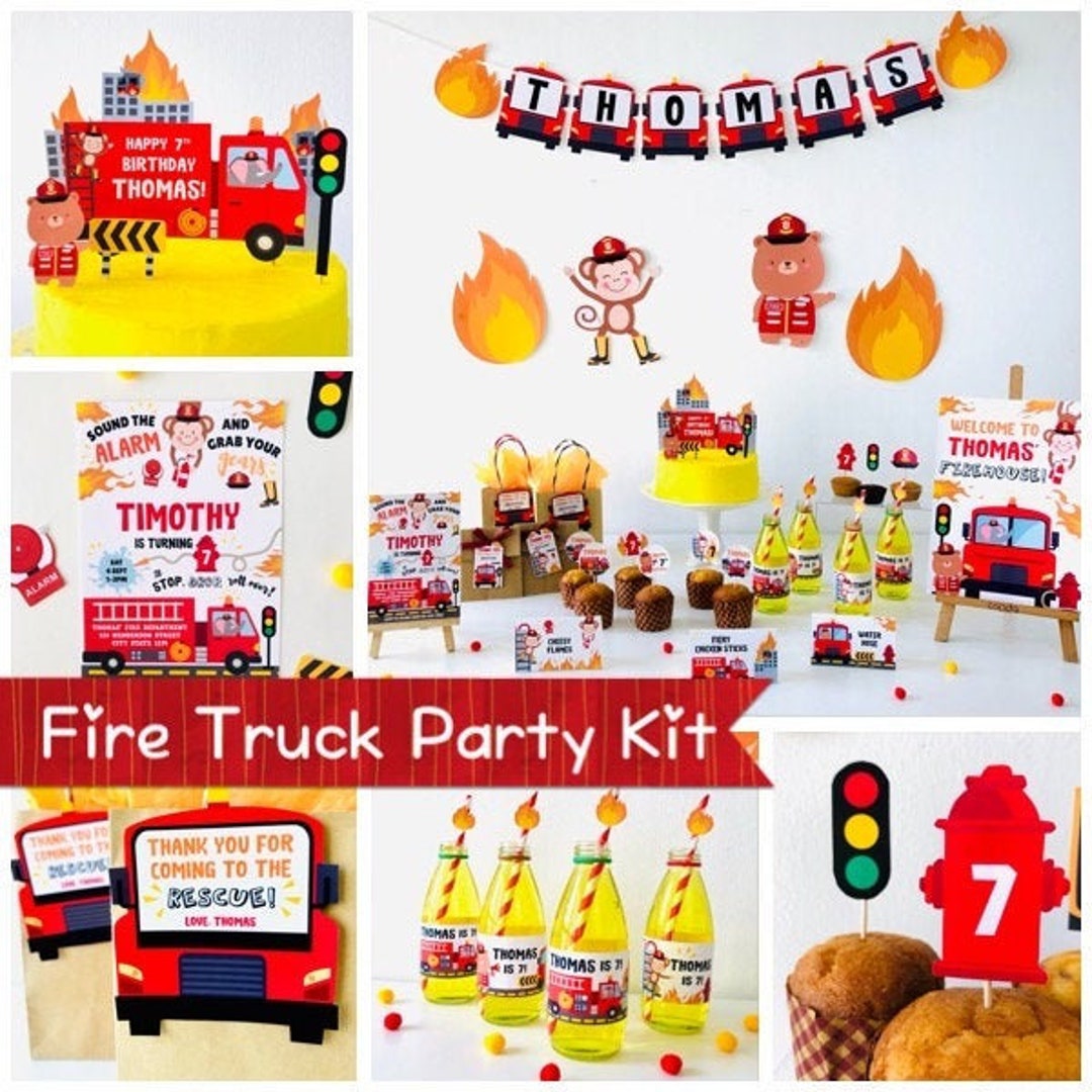 Fire Truck Birthday Party Printable Kit/ Cute Firefighter - Etsy