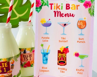 Tiki Bar Menu Printable/Luau Hawaiian Party Decor Editable Printable