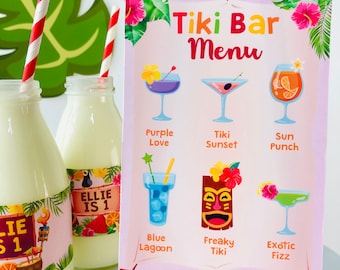 Tiki Bar Menu Printable/Luau Hawaiian Party Decor Editable Printable