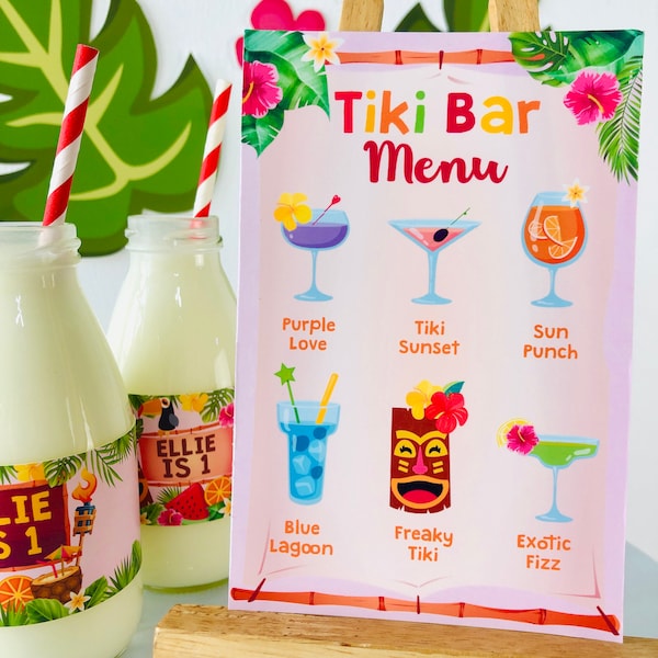 Tiki Bar Menu Printable/Luau Hawaiian Party Decor Editable Printable