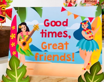 Letrero decorativo para fiesta Luau, imprimible para playa de verano hawaiana (editable)
