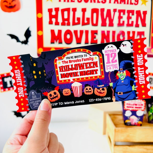 Halloween Movie Night Party Ticket Invitation Editable Printable/ Halloween Movie Concession Ticket Birthday Invitation Editable Printable