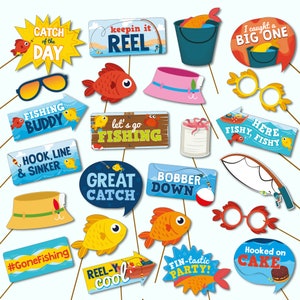 Fishing Party Photo Props Printable/ Gone Fishing Birthday Party Photo Booth Editable Printable