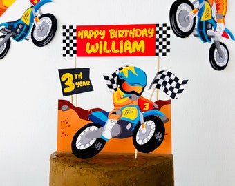 Topo de bolo de aniversário com tema de motocross (editável e imprimível)