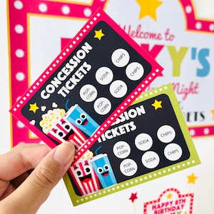 Movie Night Concession Tickets Bearbeitbar Printable / Hinterhof Movie Night Girl Concession Stand Printable