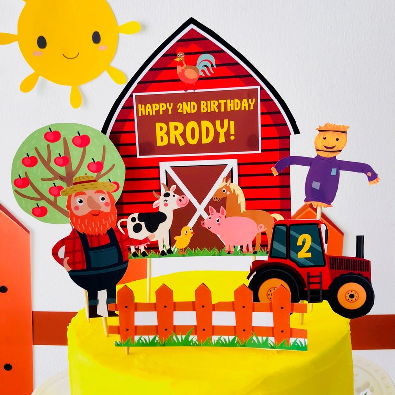 Old MacDonald Farm Birthday Cake Topper/ Animal Farm Barnyard Party Birthday Cake Topper Party Decorations