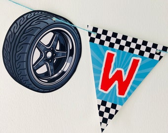 Bewerkbare verjaardagsbanner crossmotor, racewagenfeestdecor (afdrukbaar)