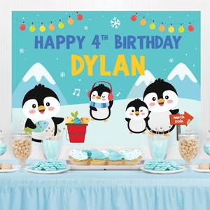 Penguin Birthday Backdrop Editable Party Printable/ Penguin Happy Feet Party Backdrop/ Winter Wonderland Backdrop