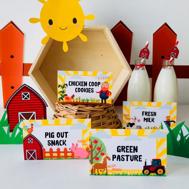 old macdonald farm party food labels cute barnyard