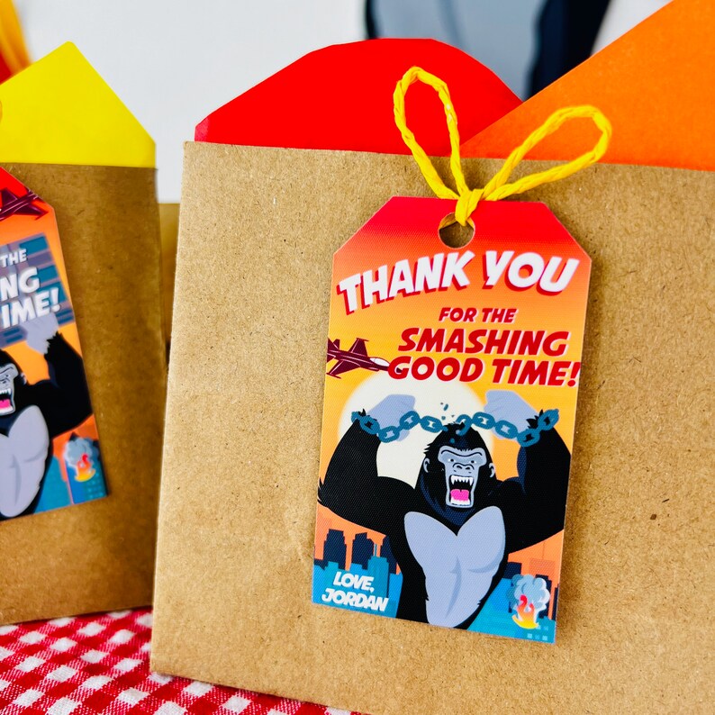 King Kong Party, Planet of the Apes Party, Kong Skull Island Party, Legend of Tarzan, Rampage Movie Party, Black Gorilla Themed Birthday Party Decorations, Kingdom of the Apes | King Kong Party Favors, Gift Tags, Favor Tags, Labels