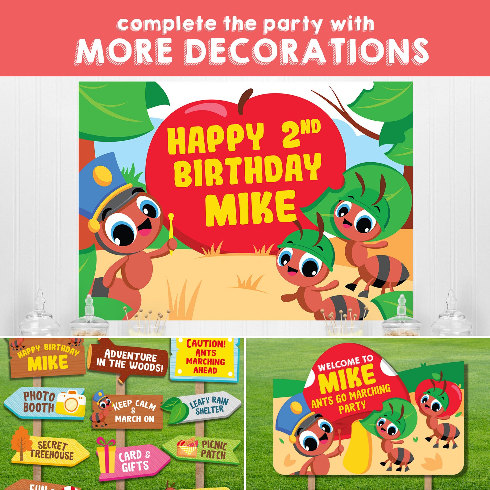 Ants Go Marching Cake Topper, Editable Birthday Printable (digital ...