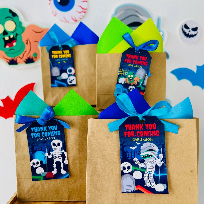 Monster Mini Golf Party Favors Tags/ Halloween Monster Golf Party Gift Tag Labels