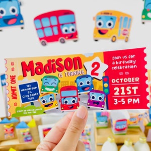 Wheels on the Bus Birthday EDITABLE Ticket Invitation/ Bus Themed Party Invite/ School Bus Birthday Party Invitation/ Bus Ticket