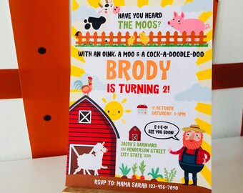 Invitación de cumpleaños con temática de granja y animales de corral (imprimible y editable)