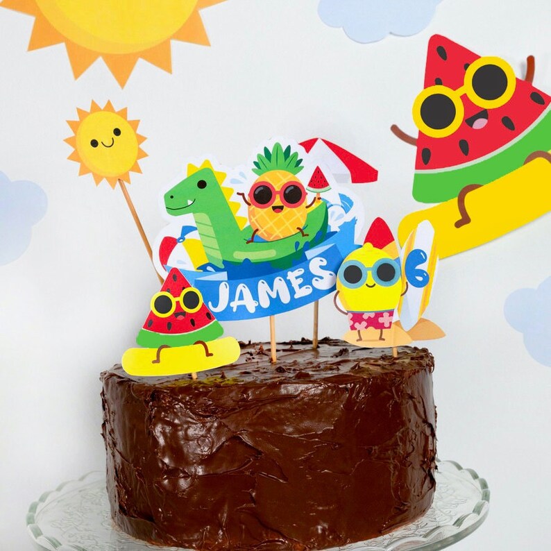 Summer Pool Birthday Cake Topper/ Water Slide Beach Party Cake Topper