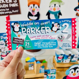Penguin Movie Ticket Invitation Printable/ Christmas Movie Ticket/ Penguin Winter Wonderland Party Invitation Printable