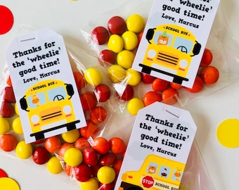 Wheels on the Bus Party Favor Gift Tags EDITABLE Printable