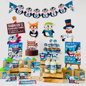 Penguin Party Decorations/ Penguin Winter Wonderland Christmas Birthday Party Decor Kit Printable