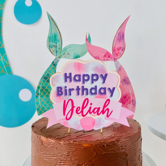 Mermaid Birthday Cake Topper Editable Printable/ Mermaids Party Cake