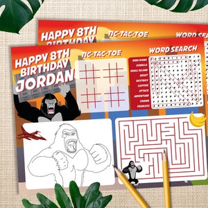 King Kong Birthday Coloring Activities Sheet | King Kong Party Games Kit | Gorilla Party Activity | Planet of the Apes Party Games Kit