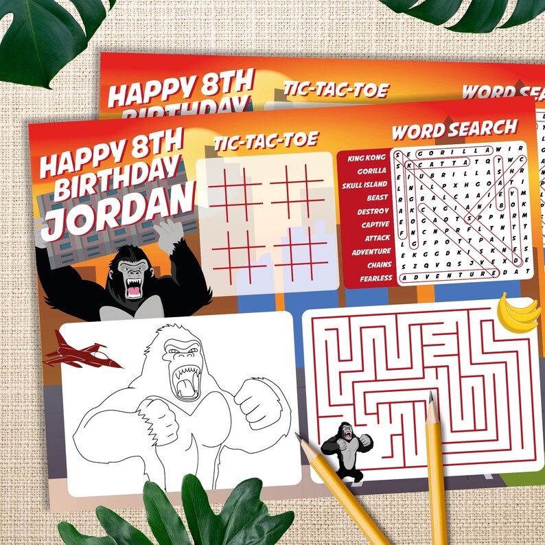King Kong Birthday Coloring Activities Sheet | King Kong Party Games Kit | Gorilla Party Activity | Planet of the Apes Party Games Kit
