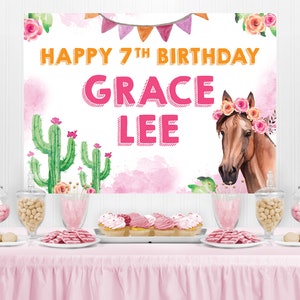 Horse Party Backdrop/ Cowgirl Birthday Backdrop/ Horse Backdrop Editable Printable