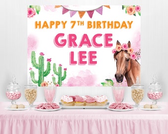 Horse Party Backdrop/ Cowgirl Birthday Backdrop/ Horse Backdrop Editable Printable