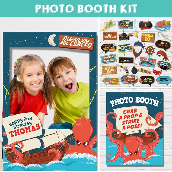 Kraken Party Photo Props Photo Booth Printable Kit/ Pirates Octopus Party Photo Props Photobooth Frame Editable Printables Il_570xn