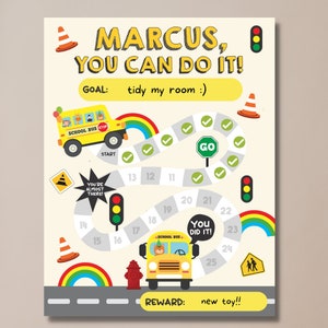 Wheels on the Bus Reward Chart Printable/ Yellow School Bus Habit Tracker/ Toddler Reward Chart/ Potty Training Printable Chart