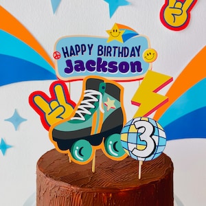 Roller Skating Party Grey Birthday Cake Topper EDITABLE Printable | Rollerblade Party, Roller Disco Skate Party Decor Cake Topper