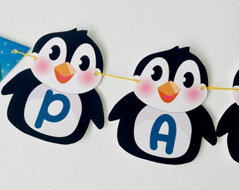Editable Penguin Happy Birthday Banner Christmas Party - Etsy