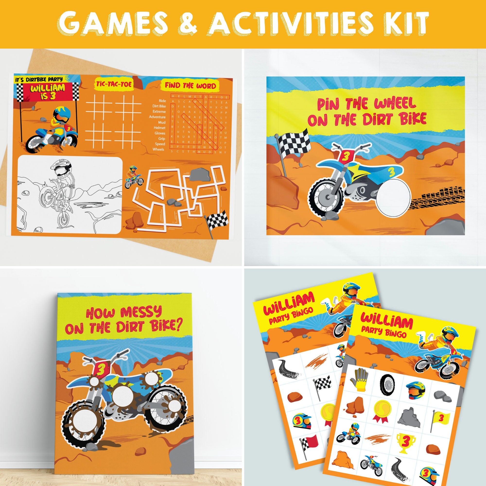 Dirt Bike Party Games Party Activities Kit/ Motocross Party Games