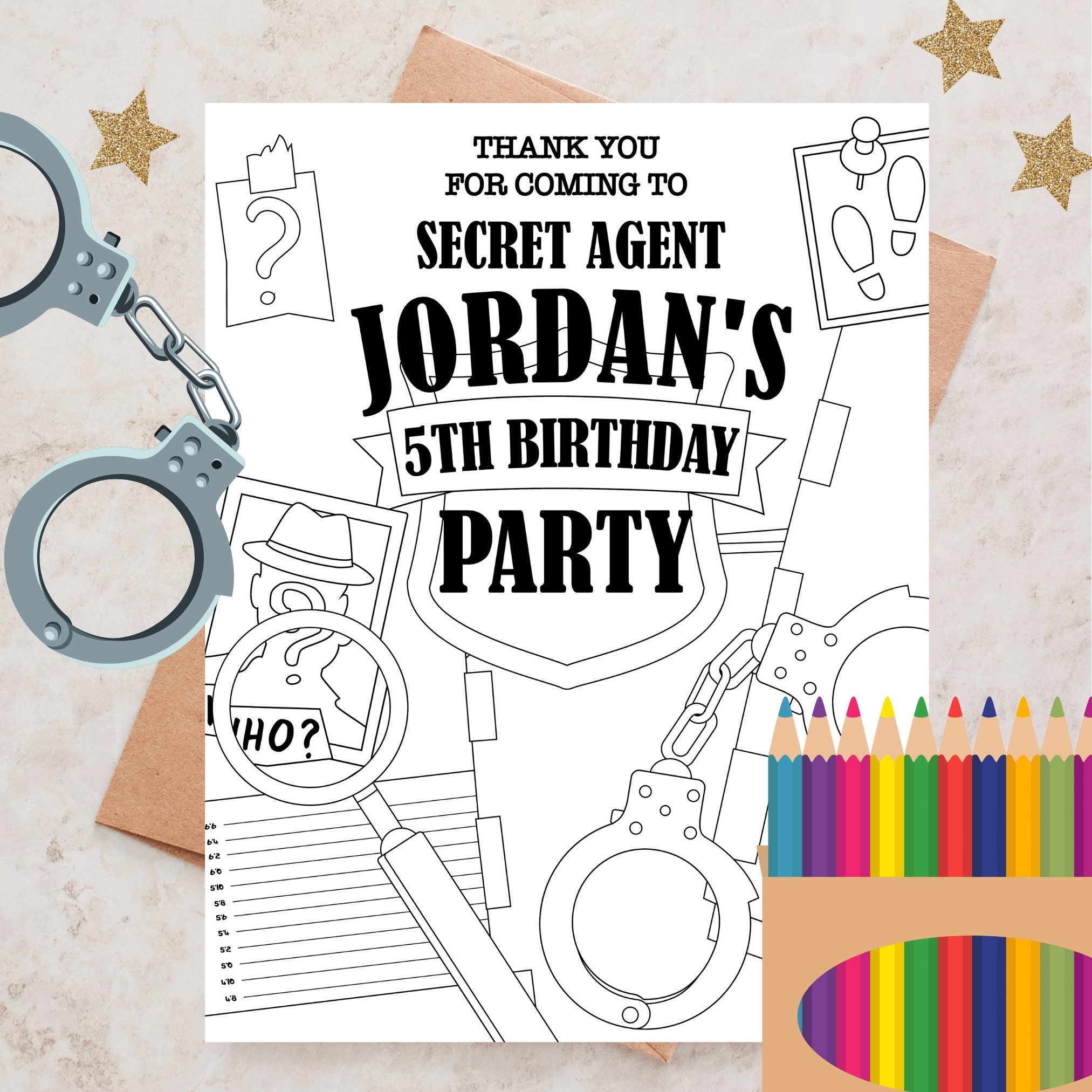 Secret Agent Coloring Mystery Birthday Coloring Page | Spy Party Activity (EDITABLE Printable ...