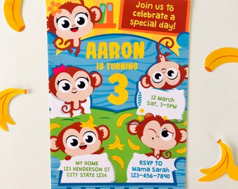 Five Little Monkeys Birthday Invitation, Editable Printable