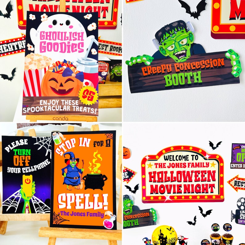 Halloween Movie Night Concession Decorations Sign Bundle Pack/ Halloween Party Signs Decorations
