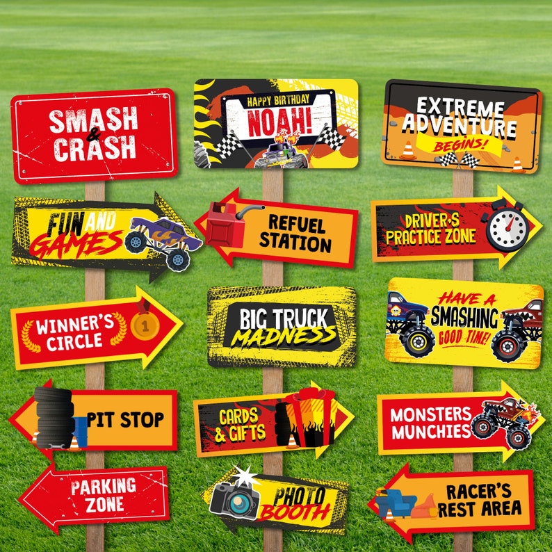 Monster Truck Party Directional Signs Monster Jam Party Decoration Signs