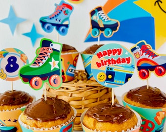 Roller Skating Party Cupcake Toppers | Editable Retro Decor (Digital Download)