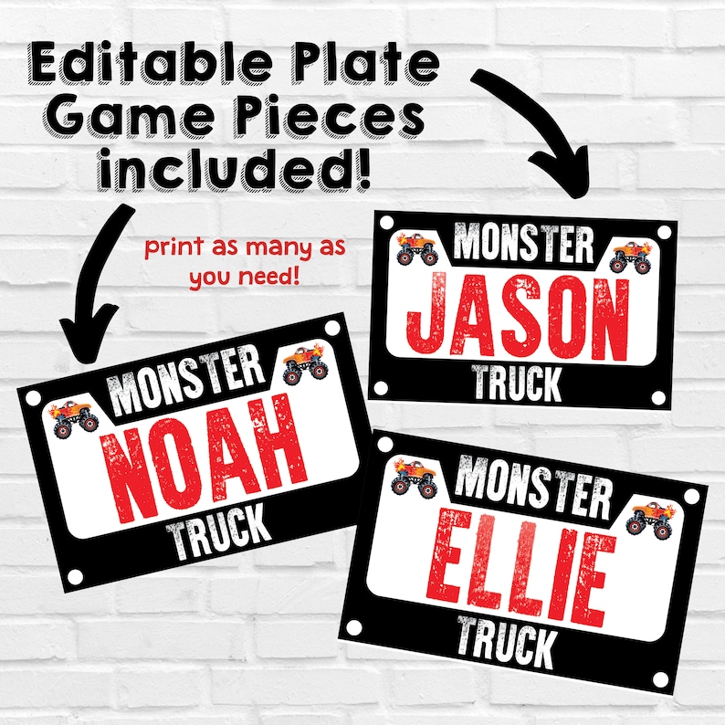 Monster Truck Party Game Pin the Plate Game